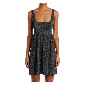 AQUA‎ Women's Metallic Knit Square Neck Mini Dress Black Silver XS Party